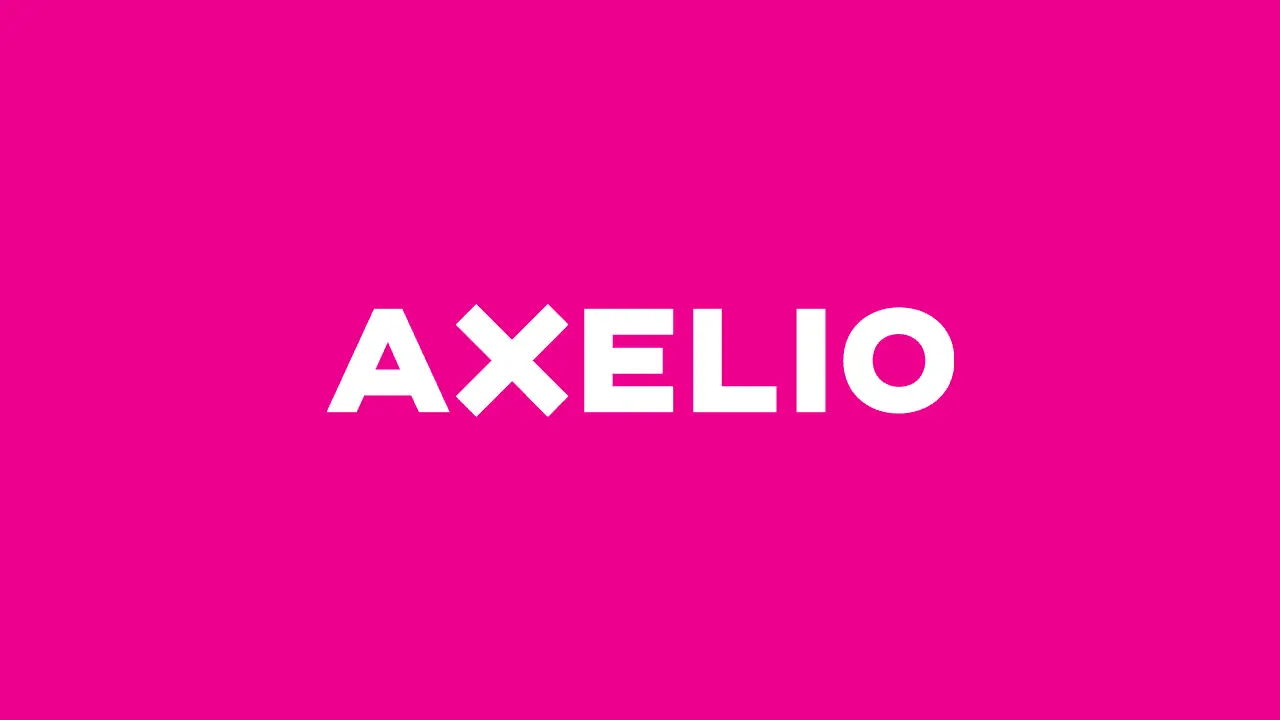 Oud logo Axelio op roze achtergond