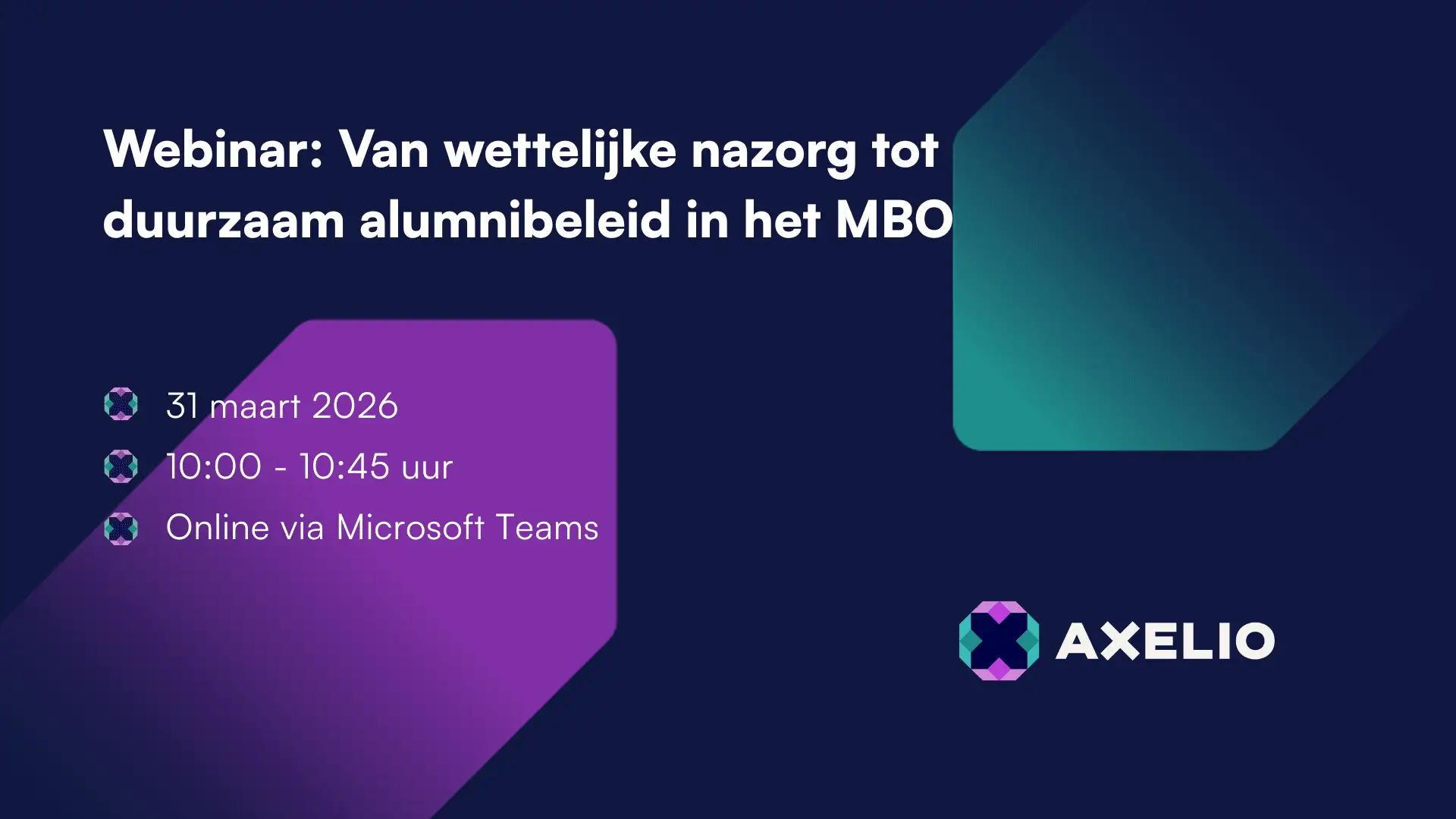Een donkere achtergrond met twee diagonale pijlen paars en turqoise