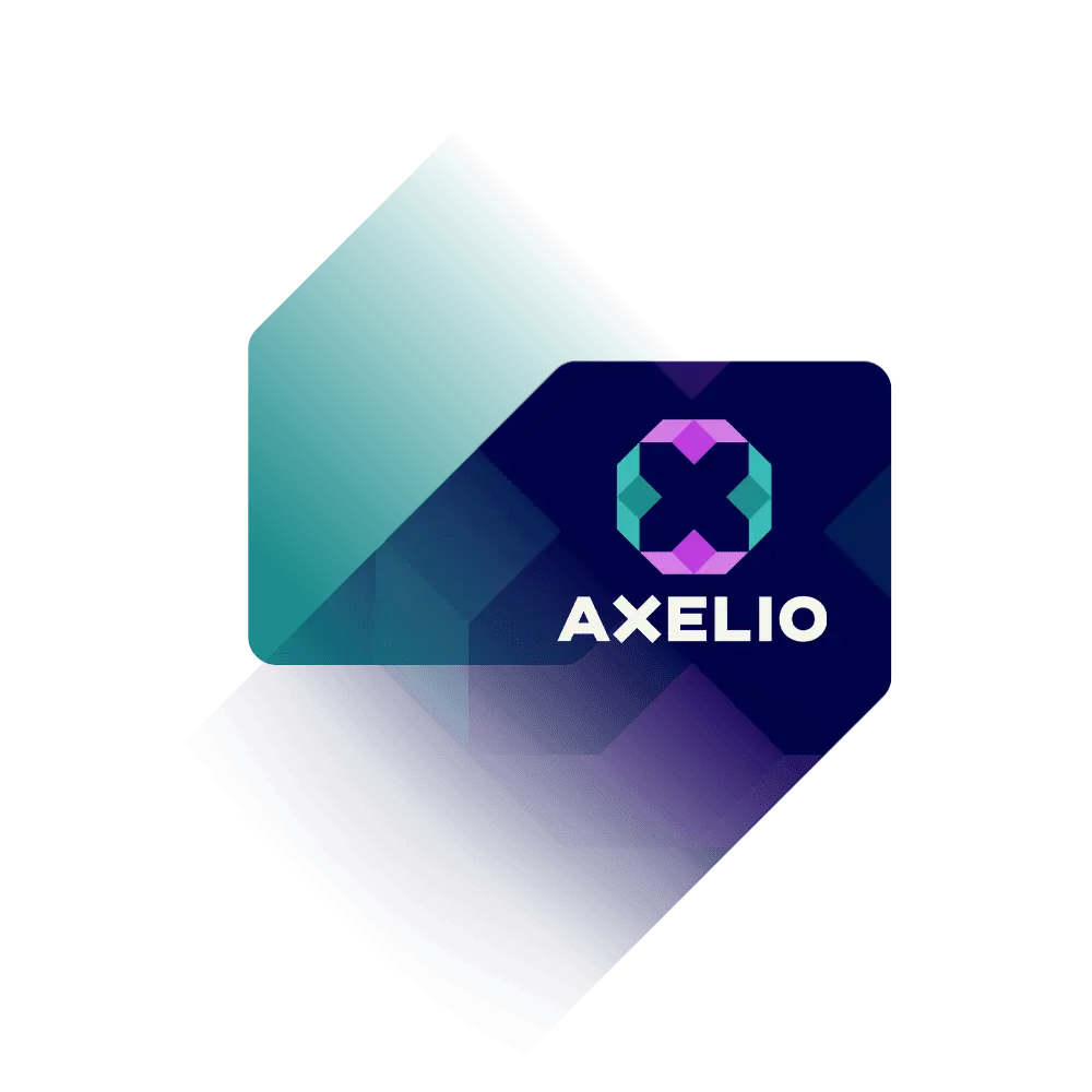 Twee diagonale pijlen met het logo van Axelio